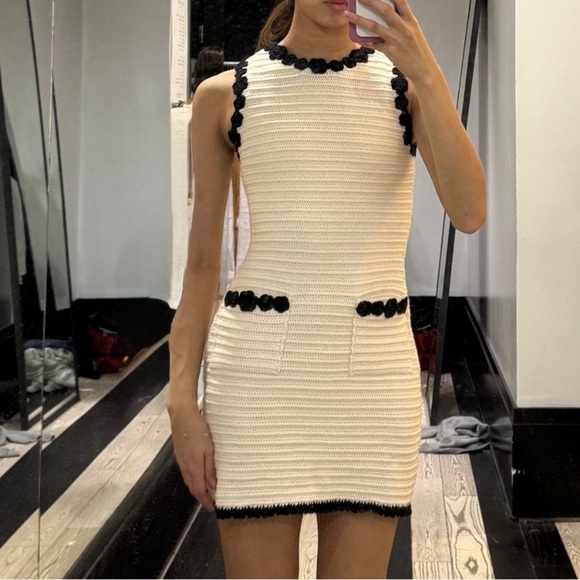 Doen Dresses & Skirts - Doen Millicent Pima Cotton Knit Pocket Trim Sleeveless Mini Dress Cream Black